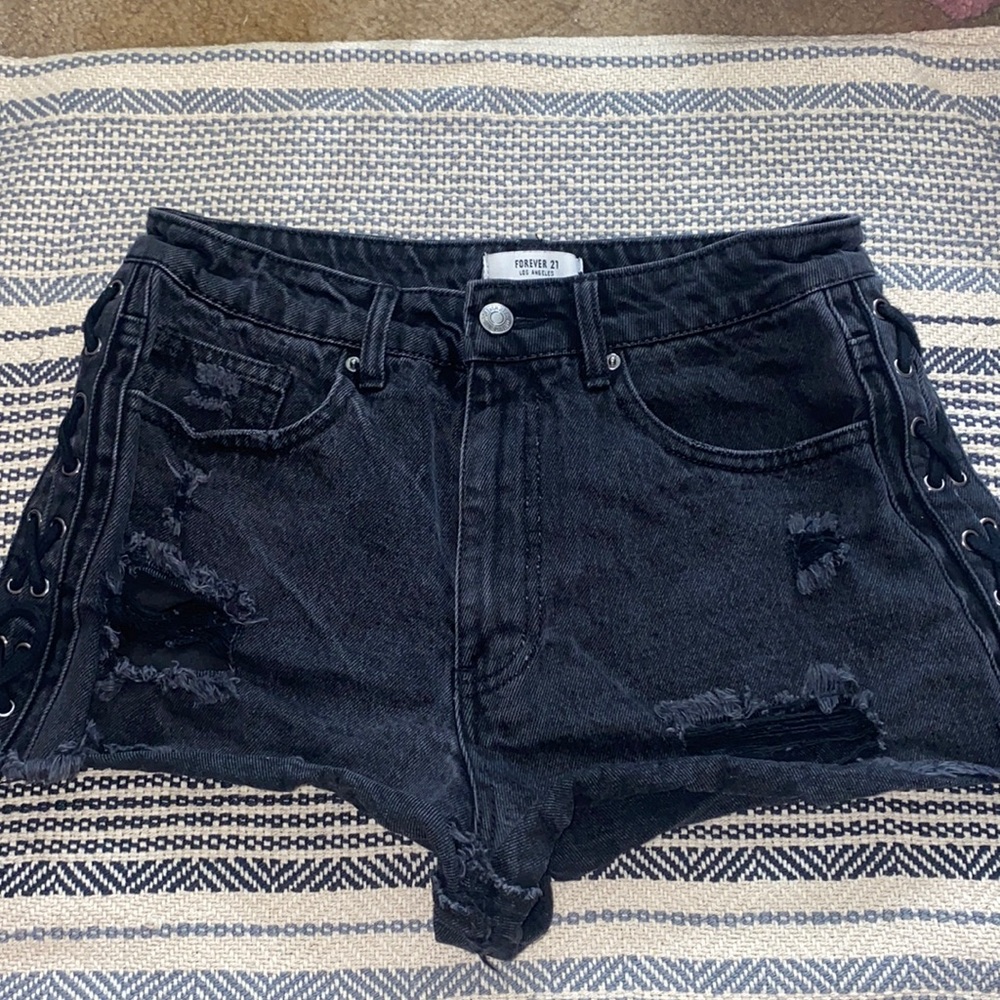 Forever 21 Black Distressed Shorts